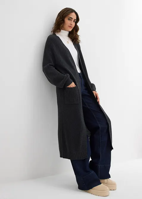 Stickad långkofta med nedhasade axlar, bonprix