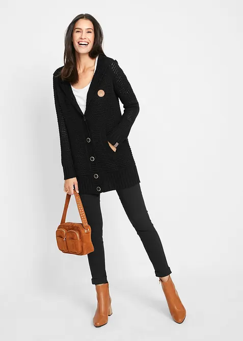 Lång cardigan med huva, bonprix
