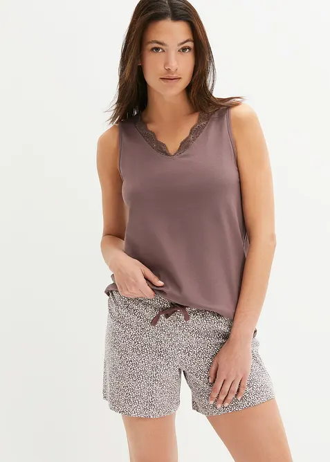 Kort pyjamas med tunn spets, bonprix
