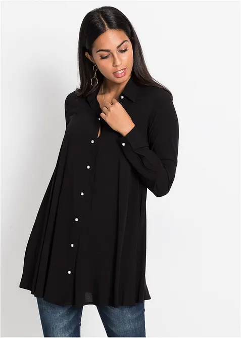 Blus med knappslå och pärlemorknappar, bonprix