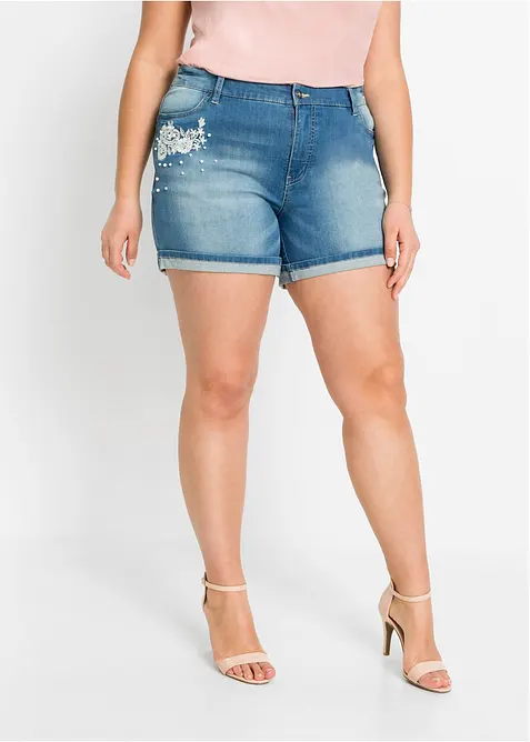Jeansshorts Mid Waist med dekorativa detaljer, bonprix