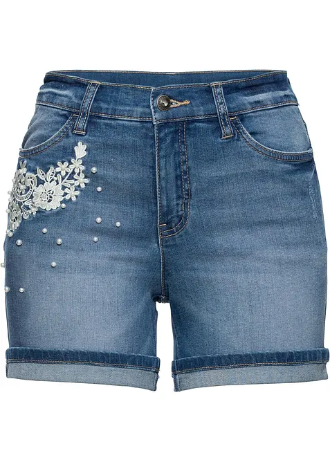 Jeansshorts Mid Waist med dekorativa detaljer, bonprix