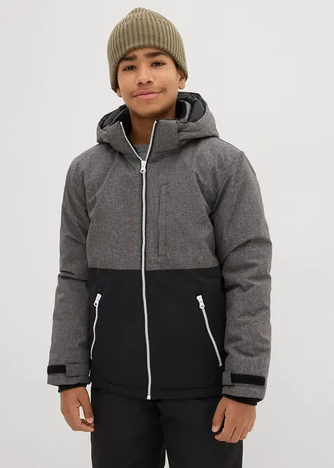 Vadderad vinterjacka med huva och blockf&auml;rger, bonprix