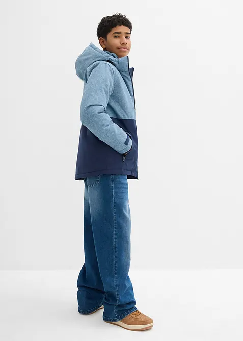 Vadderad vinterjacka med huva och blockfärger, bonprix