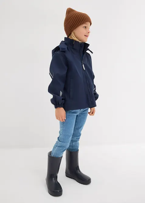 Vattenavvisande regnjacka med foder och huva samt reflexdetaljer, bonprix