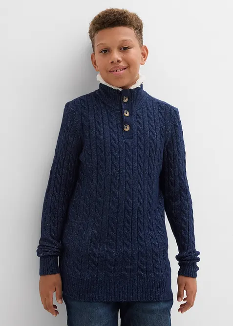 Stickad tröja med hög krage och kort dragkedja, bonprix