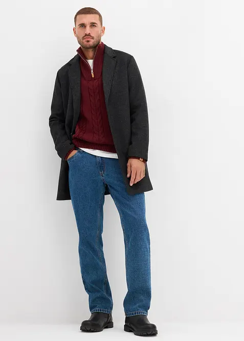 Tröja med krage och dragkedja, stickat flätmönster, bonprix