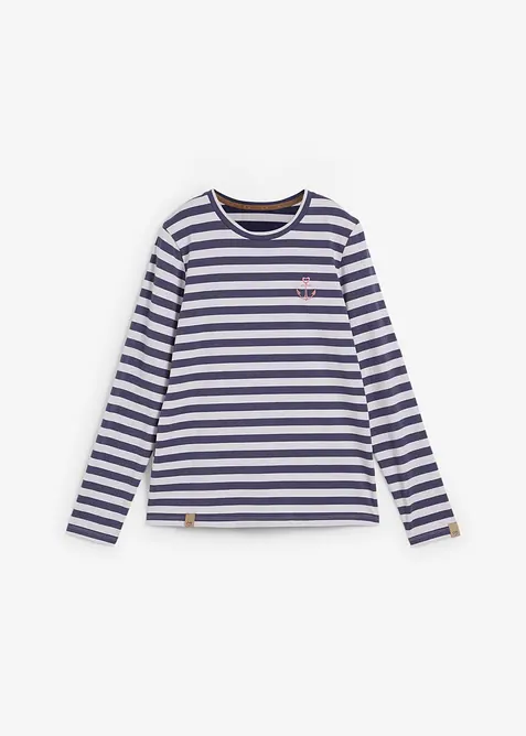 Randig långärmad T-shirt med broderi, bonprix