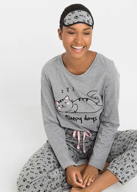 Pyjamas med sovmask och ekologisk bomull, bonprix