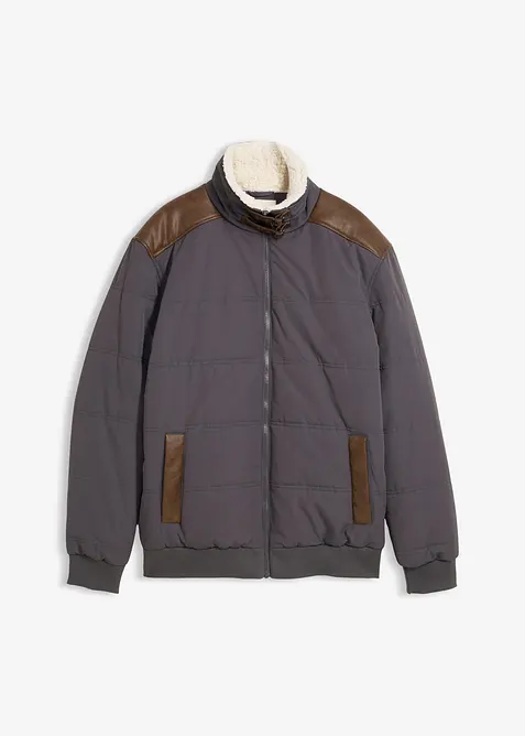 Vattenavvisande täckjacka med detaljer i skinnimitation, bonprix