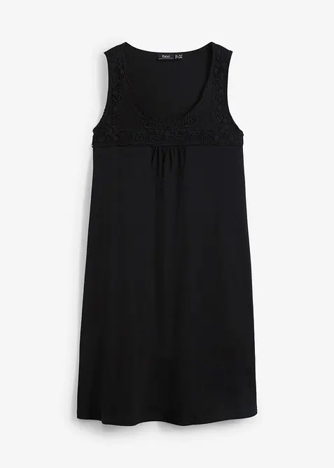 Ärmlös kort bomullsklänning med spets, bonprix
