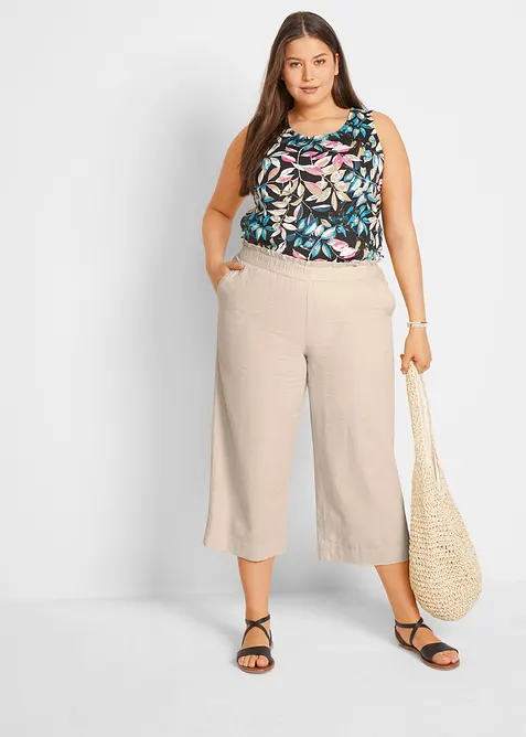 Vadlånga culotter i linnemix, bonprix