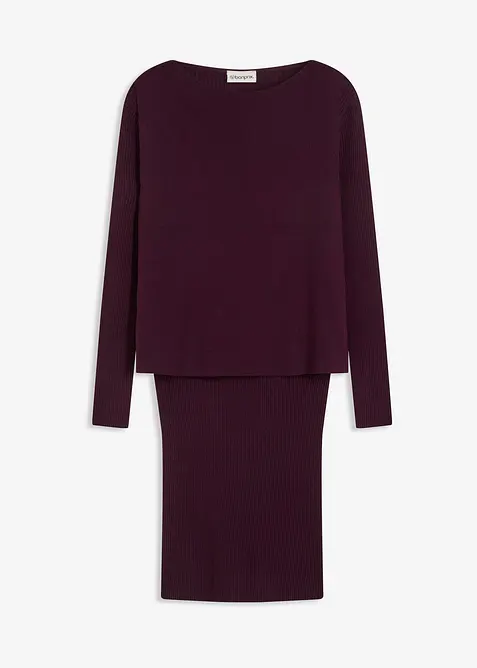 Stickad klänning och slipover (2 delar), bonprix