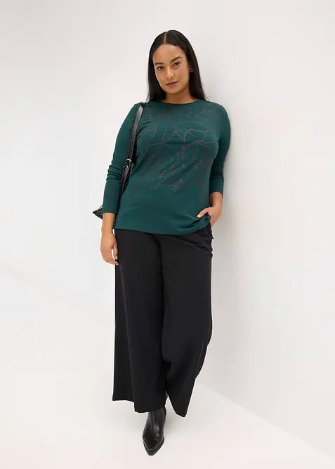 L&aring;ng&auml;rmad topp med rosmotiv, bonprix