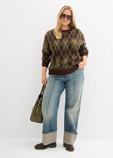 Finstickad tröja med rutmönster, bonprix