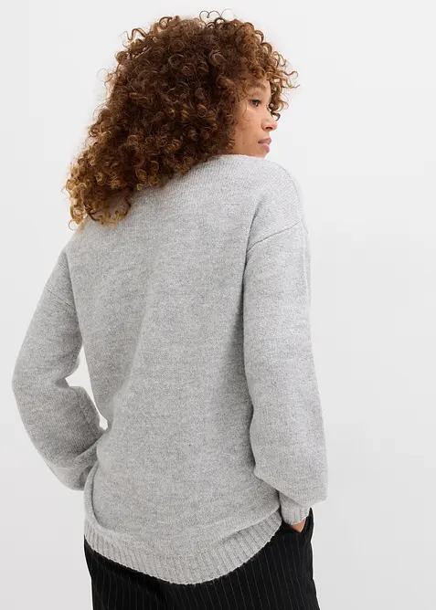 Mjuk, finstickad tr&ouml;ja med ballong&auml;rmar, bonprix