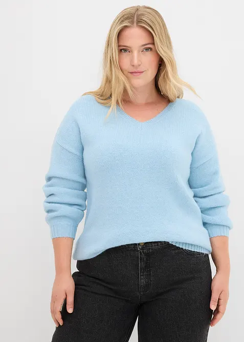 Mjuk, finstickad tröja med ballongärmar, bonprix