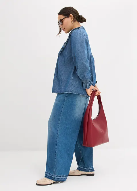 Jeansblus med rysch, bonprix