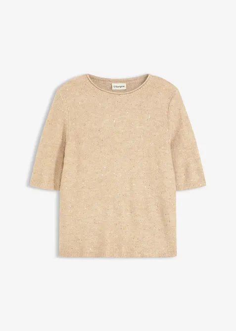 Kortärmad tröja med paljetter och glittrande trådar, bonprix