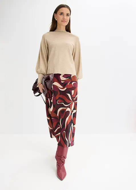 Mellanl&aring;ng kjol av f&ouml;ljsam satin, bonprix