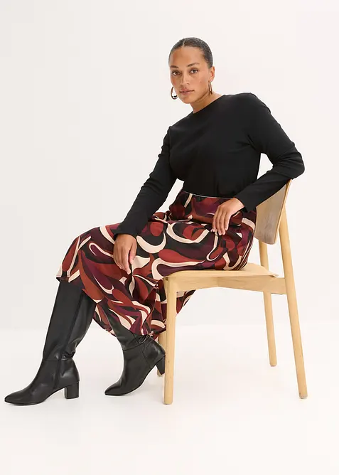 Mellanl&aring;ng kjol av f&ouml;ljsam satin, bonprix