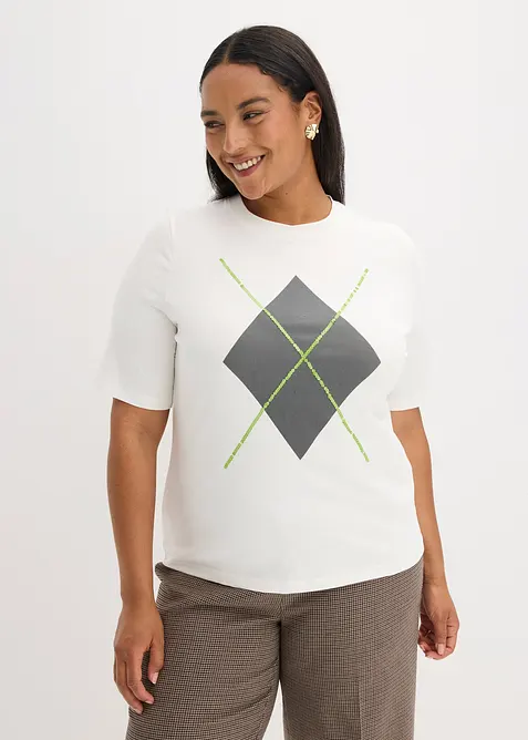 Kortärmad topp med paljetter och tryck, bonprix