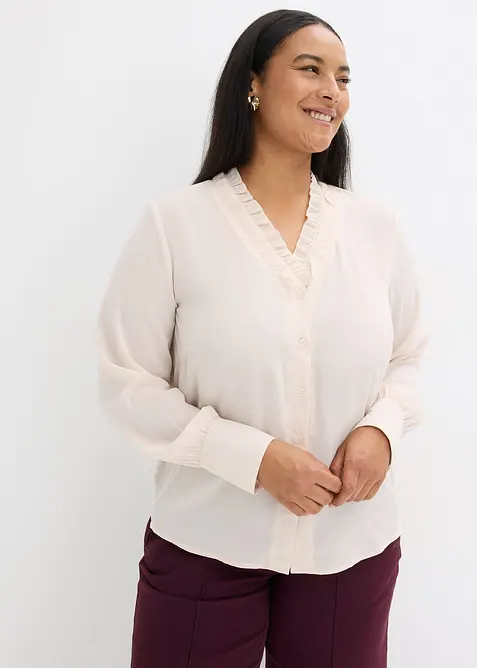 Chiffongblus med rysch, bonprix