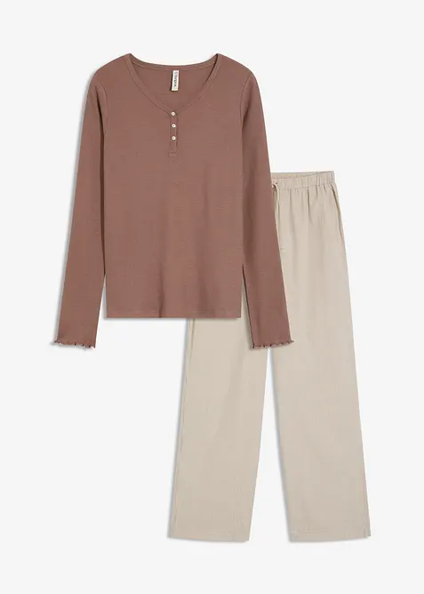 Vävd byxa och ribbstickad topp, bonprix