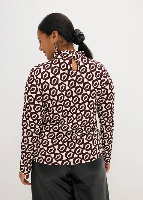 Långärmad topp med ståkrage och struktur, bonprix