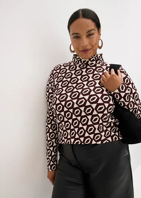 Långärmad topp med ståkrage och struktur, bonprix