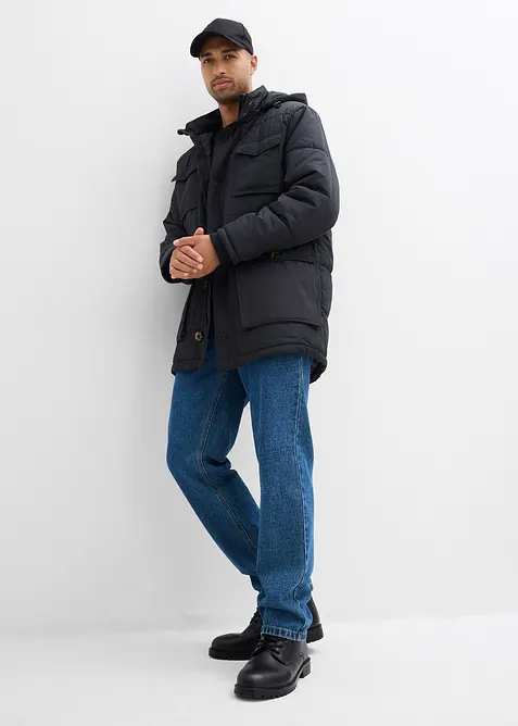 Vadderad parkas med påsydda fickor och avtagbar huva, bonprix