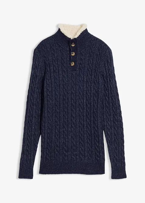 Stickad tröja med hög krage och kort dragkedja, bonprix