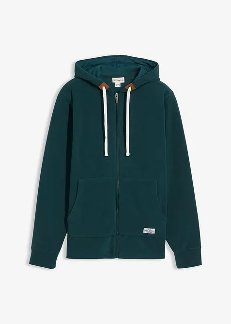 Fleecejacka med huva och påsydda fickor, bonprix