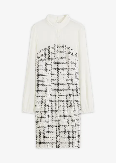 Kort boucléklänning med chiffongärmar, bonprix