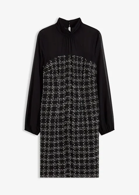 Kort boucl&eacute;kl&auml;nning med chiffong&auml;rmar, bonprix