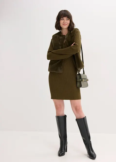 Stickad klänning i viskosmix, bonprix