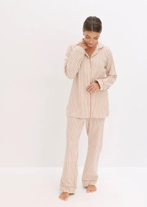 Vävd flanellpyjamas med gåvopåse, bonprix