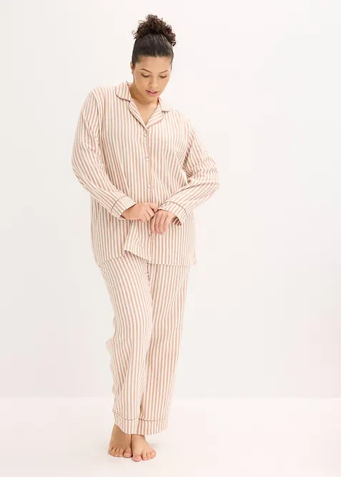 Vävd flanellpyjamas med gåvopåse, bonprix