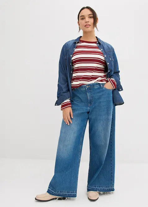 Wide Leg Jeans Mid Waist, med bekväm midja, bonprix