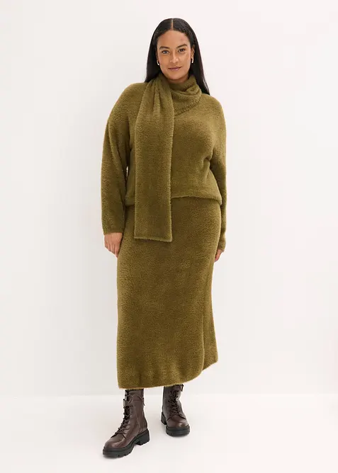 Stickad kjol i fluffigt material, bonprix