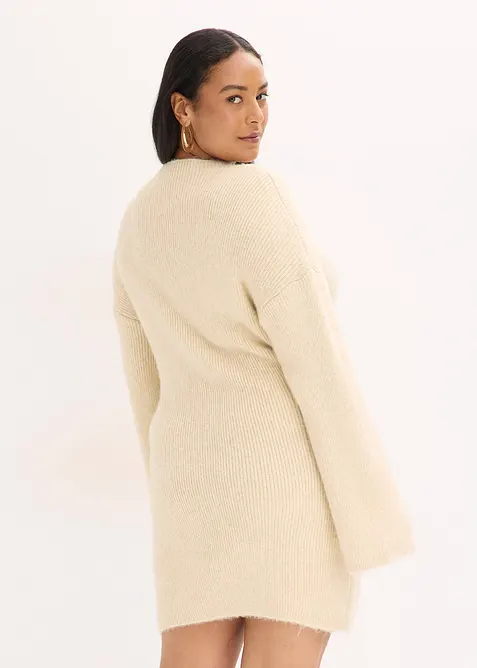 Kort stickad klänning i materialmix, bonprix