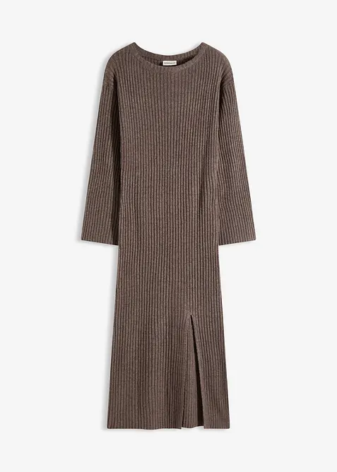 Stickad klänning med slits, bonprix