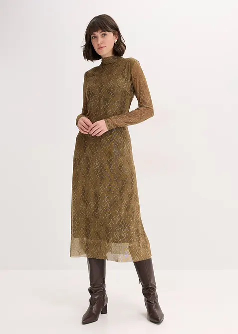 Mellanlång klänning i fin mesh, bonprix