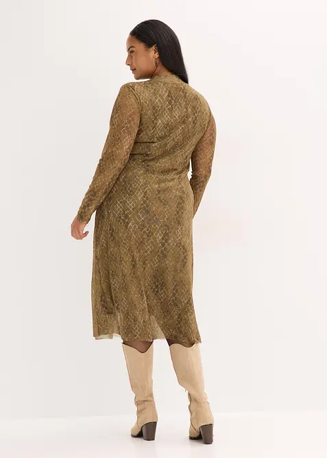 Mellanlång klänning i fin mesh, bonprix