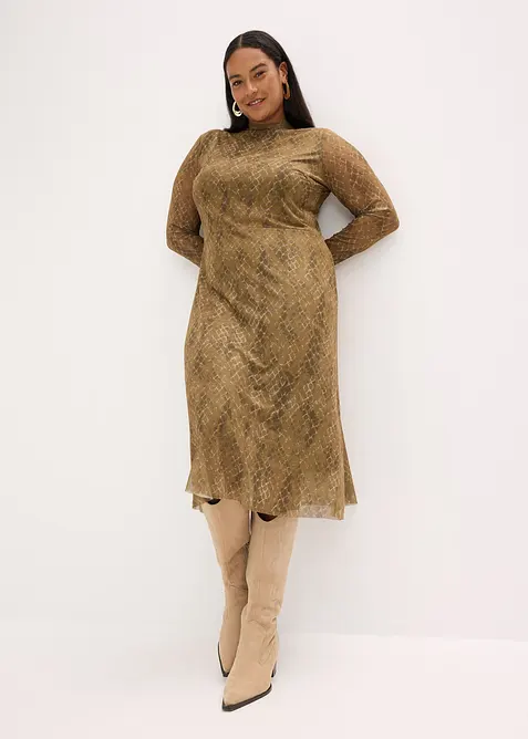 Mellanlång klänning i fin mesh, bonprix