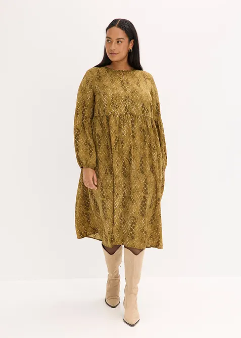 Mellanlång klänning i mjuk satin, bonprix