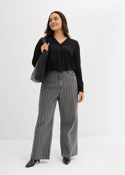 Wide Leg Jeans High Waist, med destroyed-effekter, bonprix