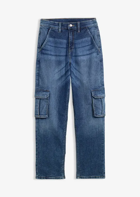 Jerseyfodrade jeans med cargofickor, Loose Fit, Tapered, bonprix