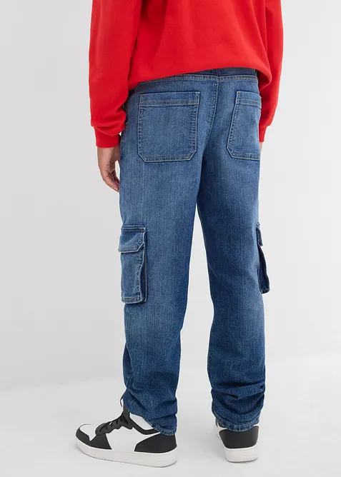 Jerseyfodrade jeans med cargofickor, Loose Fit, Tapered, bonprix