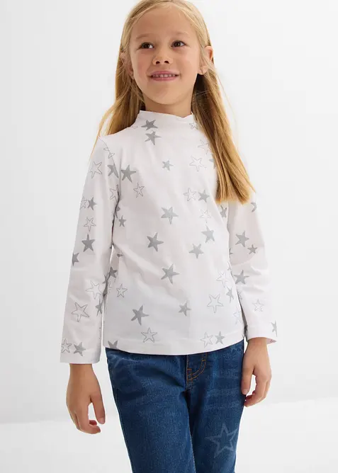 Långärmad topp av elastisk, ekologisk bomull (2-pack), bonprix